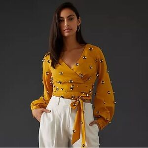 Anthropologie Yellow Floral Embroidered Blouse